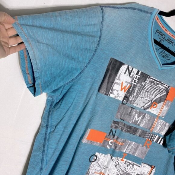 Projek Raw Tropical Heat Wave Blue Graphic Tee Crew Neck T Shirt 4XL - Picture 9 of 14